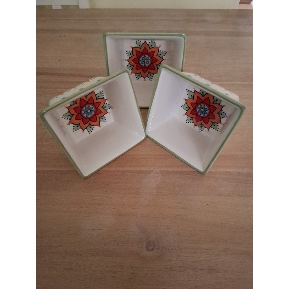 3 Vida Eva Mendes for España Catalina Hand Painted Square Bowls - Picture 3 of 7